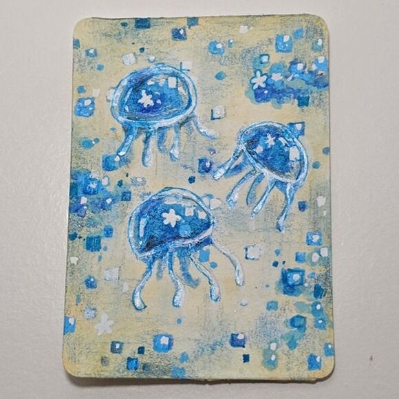 ACEO Pixel Jellyfish by Sarah Gonzalez, Original Art Card Marker & Ink - Picture 2 of 4